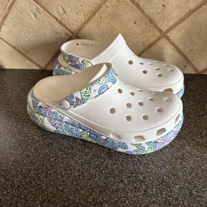 Crocs Classic Crush Butterfly Clog Platform Heel White Mens Size 9 Womens 11